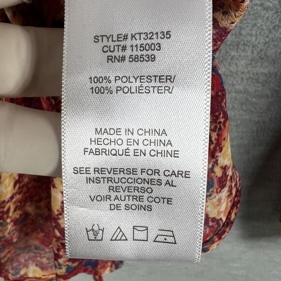 Kut From The Kloth Womens L Chiffon Sheer Floral Blouse Long Tab Sleeve Artsy - Picture 15 of 16